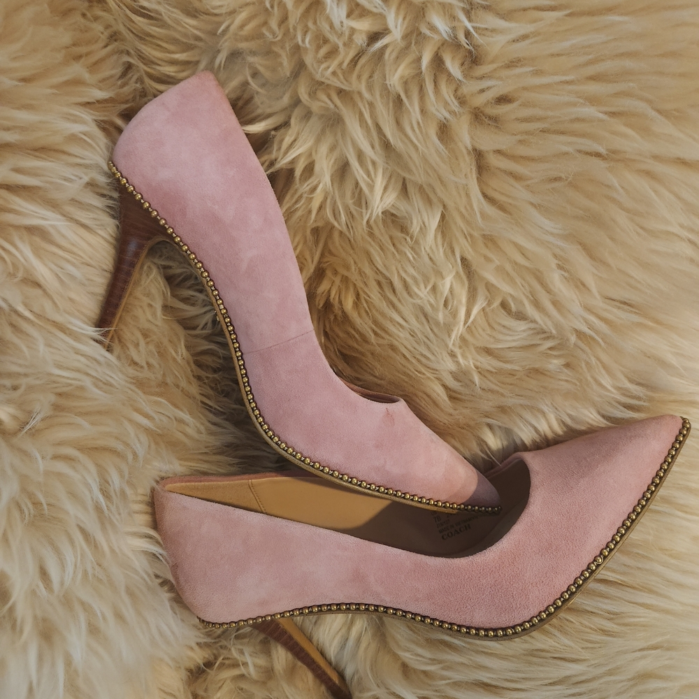 Coach Pink Suede Heels with Gold Studs😍 - Picture 2 of 6